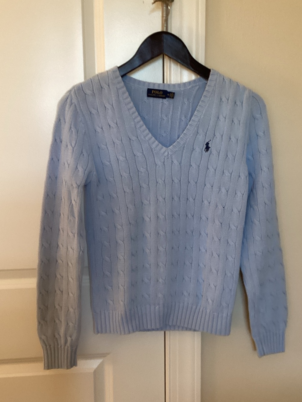 Polo by Ralph Lauren Pale Blue Cable-Knit V-Neck Sweater Size M